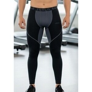 Tesla Base Layer Pants Leggings Men's L Black Gray Athletic Compression Active